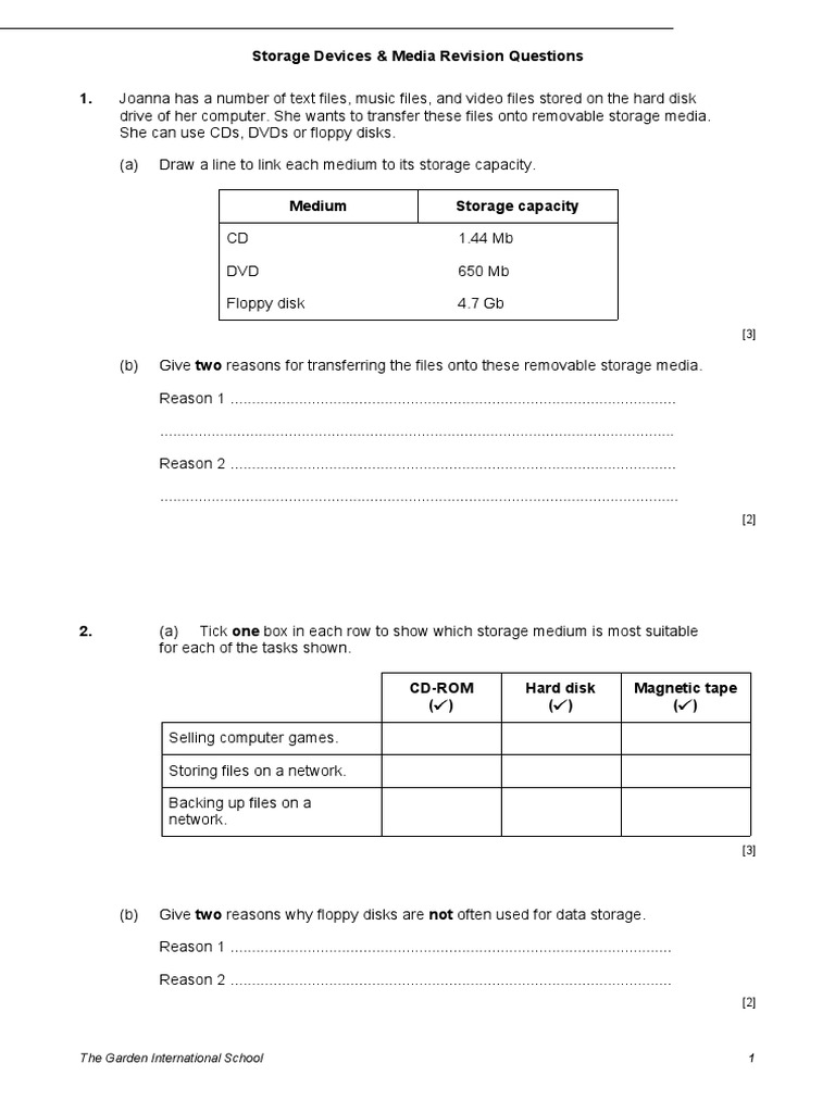 Storage Devices & Media Revision Questions 1. The Garden International