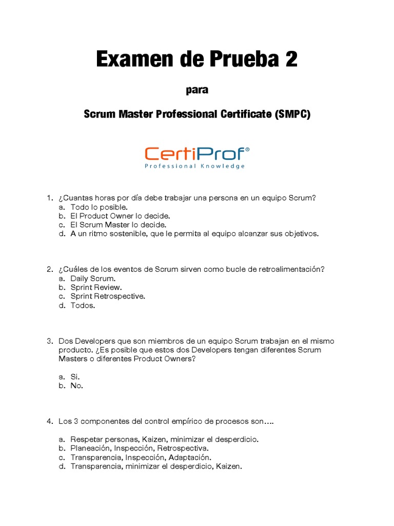 Examen de Certificación Scrum Master | PDF | Scrum (desarrollo de software)
