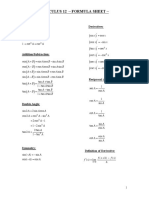 Calculus 12 Formula Sheet : Pythagorean: Derivatives