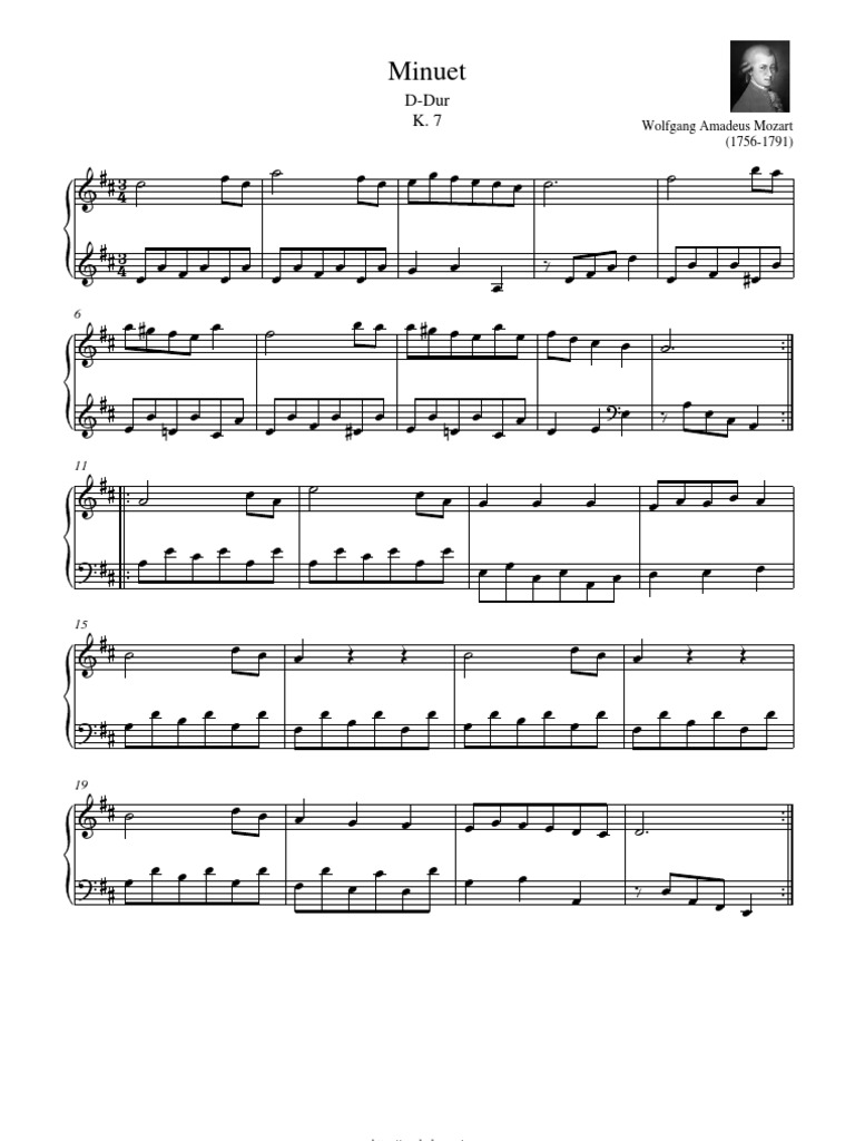 Mozart Minuet D Dur K7 piano sheet music