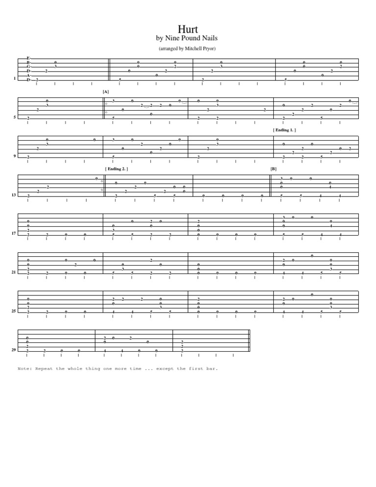 Hurt Finger Style Guitar Tab PDF Guitar Family Instruments Guitars