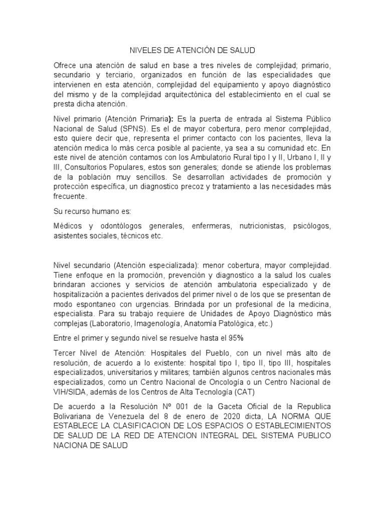 Niveles de Atención en Salud Pública | PDF | Hospital | Programas sociales