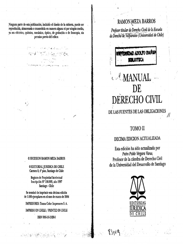 Meza Barros, Ramón Manual de Derecho Civil. de Las Fuentes de Las