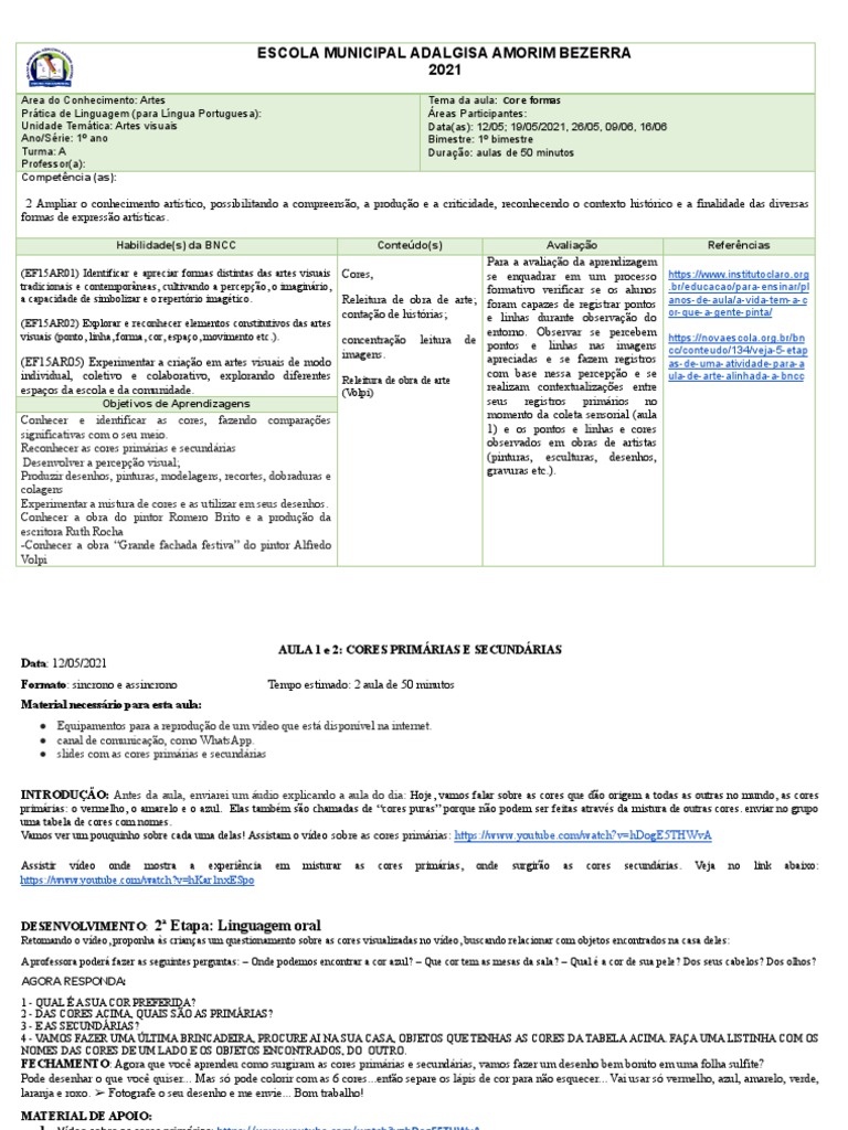 Atividades de Artes para 1º Ano | PDF | Cor | Pinturas