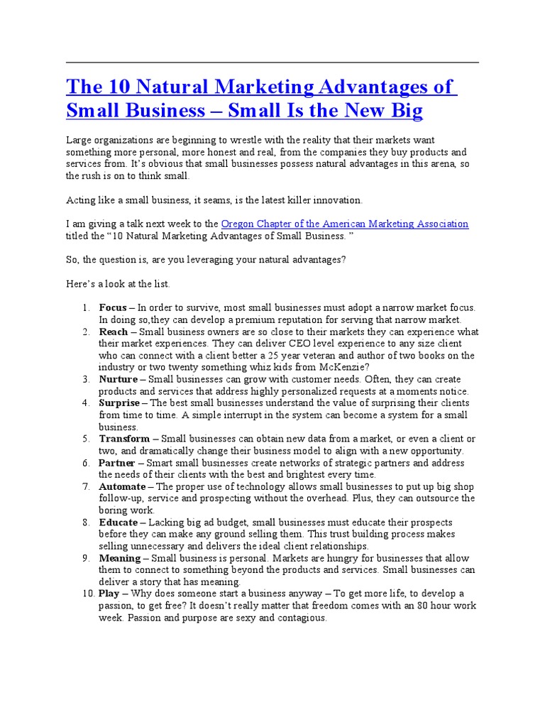The 10 Natural Marketing Advantages of Small Business | PDF | Marketing ...