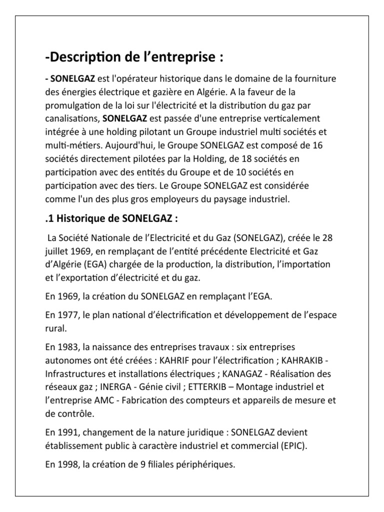 Rapport de Stage Sonelgaz  PDF  Réseau électrique  Centrale électrique