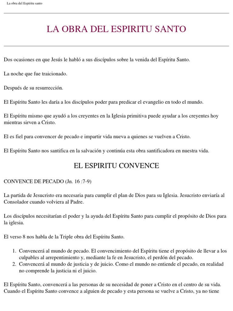 La obra del Espíritu Santo en la fe | PDF | Jesús | Pecado