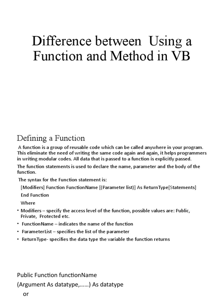 Difference Between Using A Function and Method | PDF | Subroutine ...