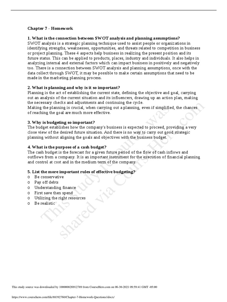 Chapter 7 Homework Questions1 | PDF | Swot Analysis | Business