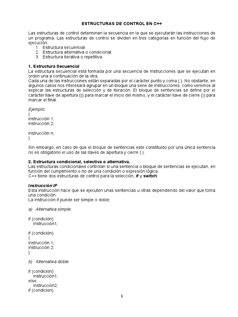 Estructuras de Control en C++ | PDF | C ++ | Flujo de control