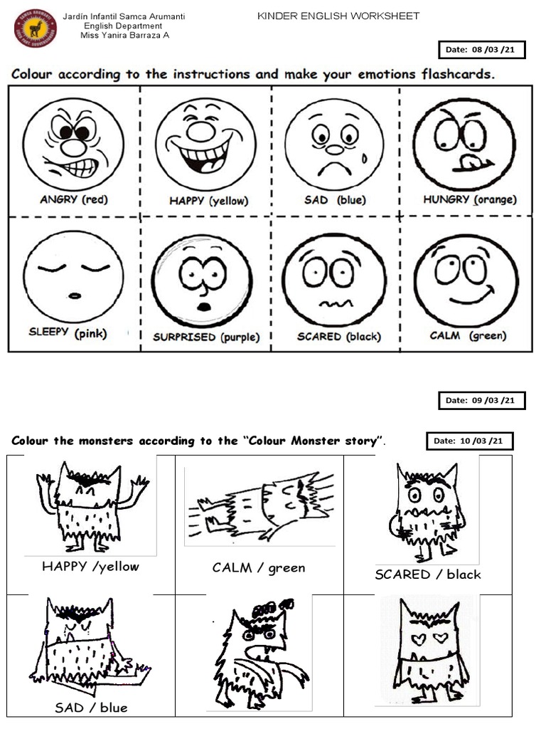 HAPPY /yellow CALM / Green SCARED / Black: Colour The Monsters ...