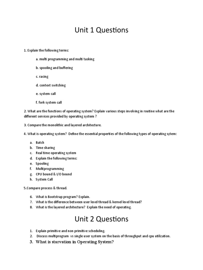 Unit 1 Questions: 3. What Is Starvation in Operating System? | PDF ...