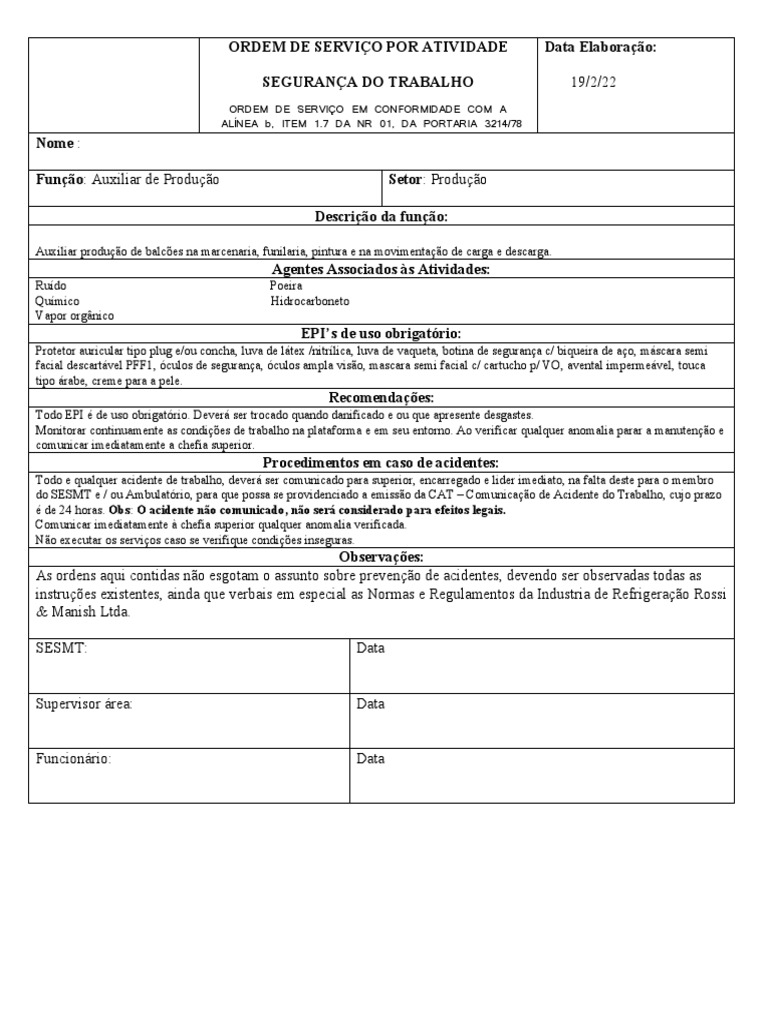 Modelo de Ordem de Serviço. | PDF