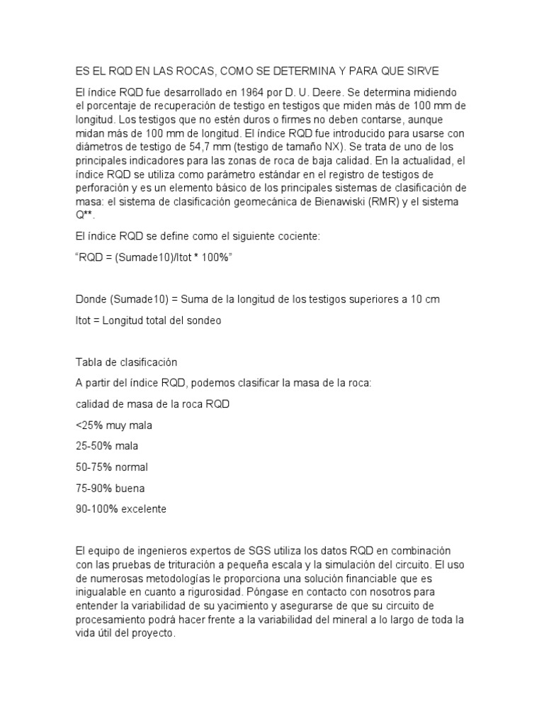 RQD en Rocas: Definición y Aplicaciones | PDF | Tecnología