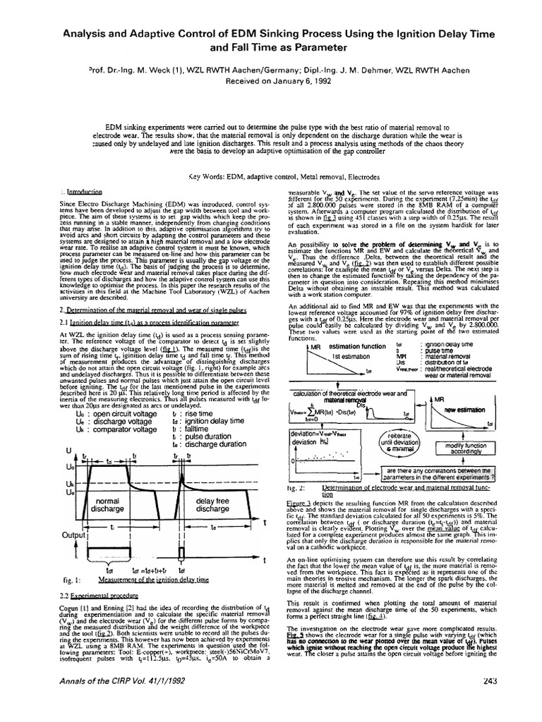 Analysis and Adaptive Control of EDM Sinking Process Using The Ignition ...