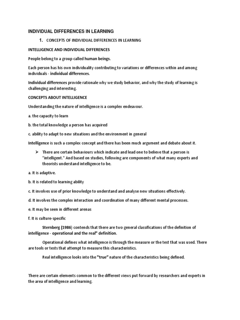 Understanding Individual Learning Differences | PDF | Learning Styles ...