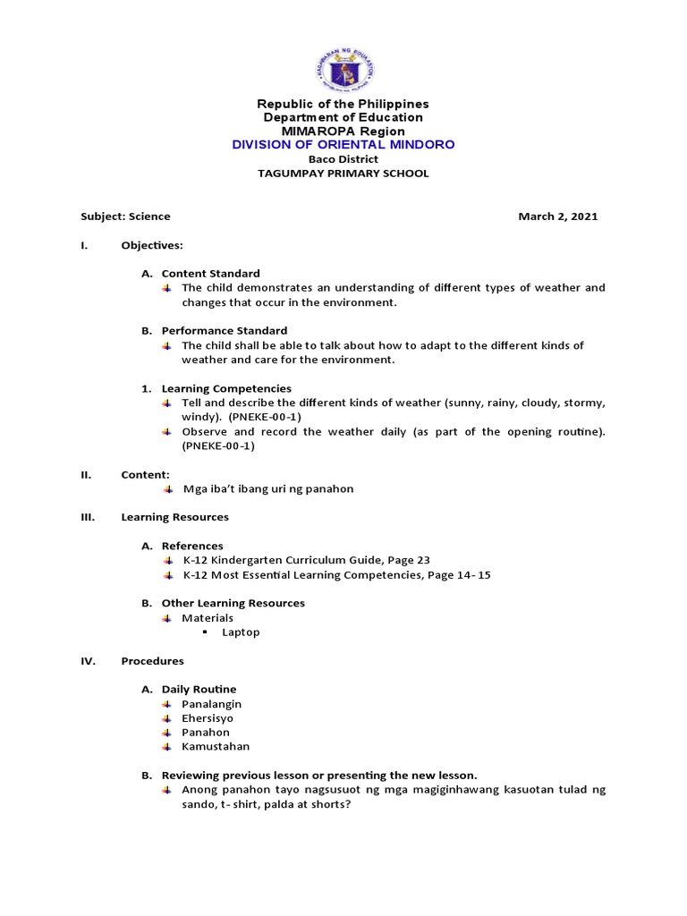 Kindergarten Sample Cot | PDF