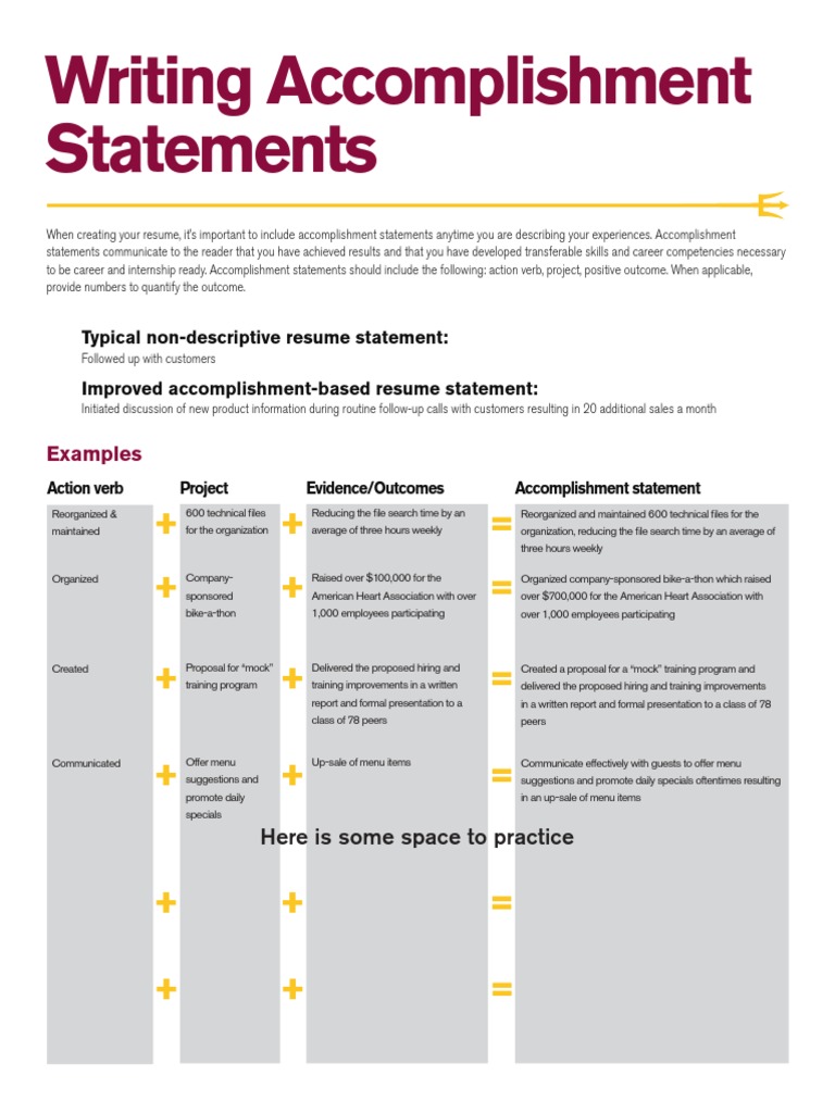 Writing Accomplishment Statements: Examples | PDF | Cognition ...