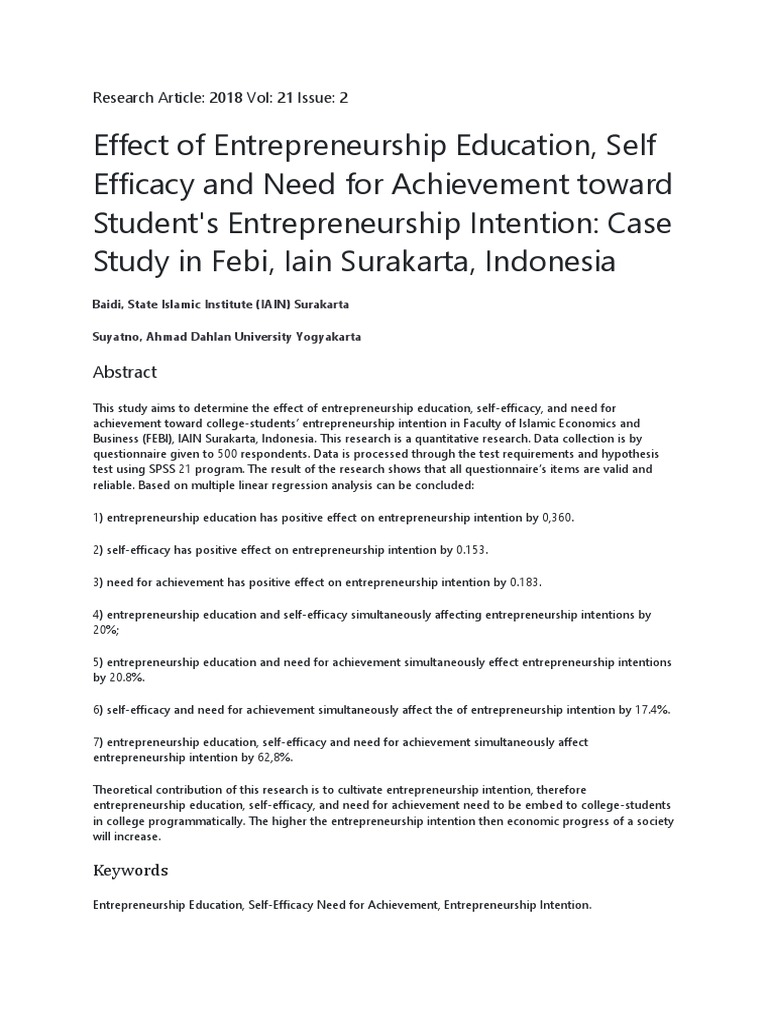 Impact of Education on Student Entrepreneurship | PDF | Self Efficacy ...