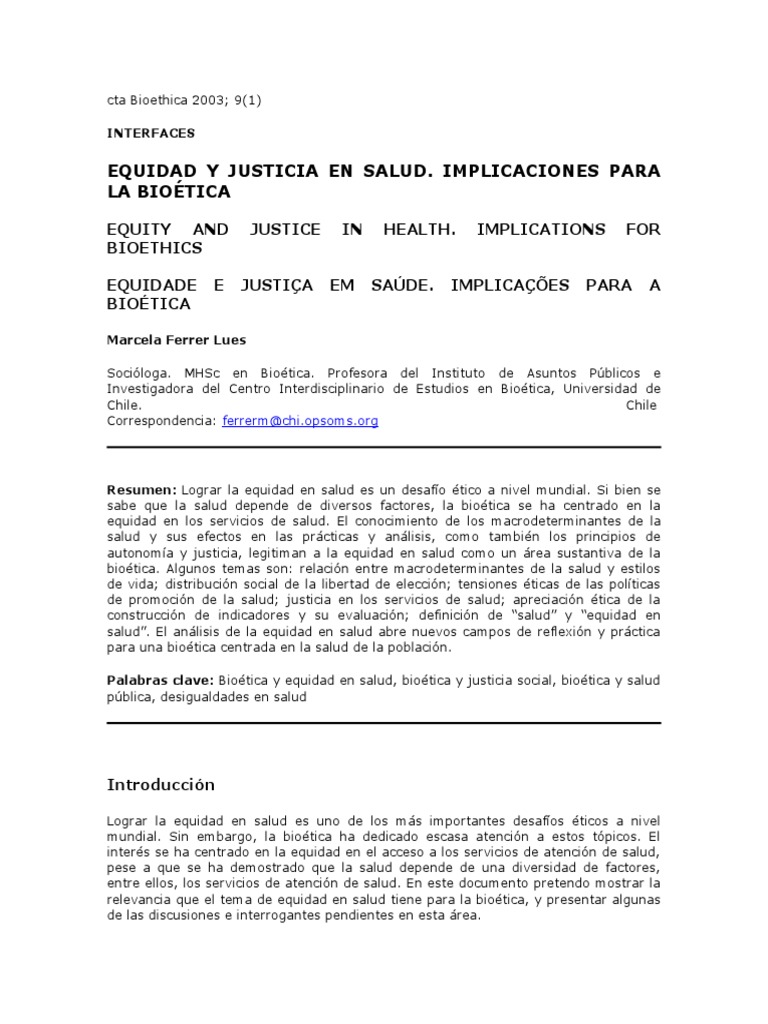 Justicia y Equidad en Salud | PDF | Desigualdad social | Discriminación ...