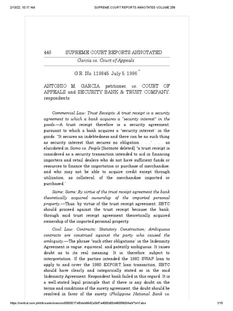 Garcia v. Court of Appeals PDF Security Interest Surety