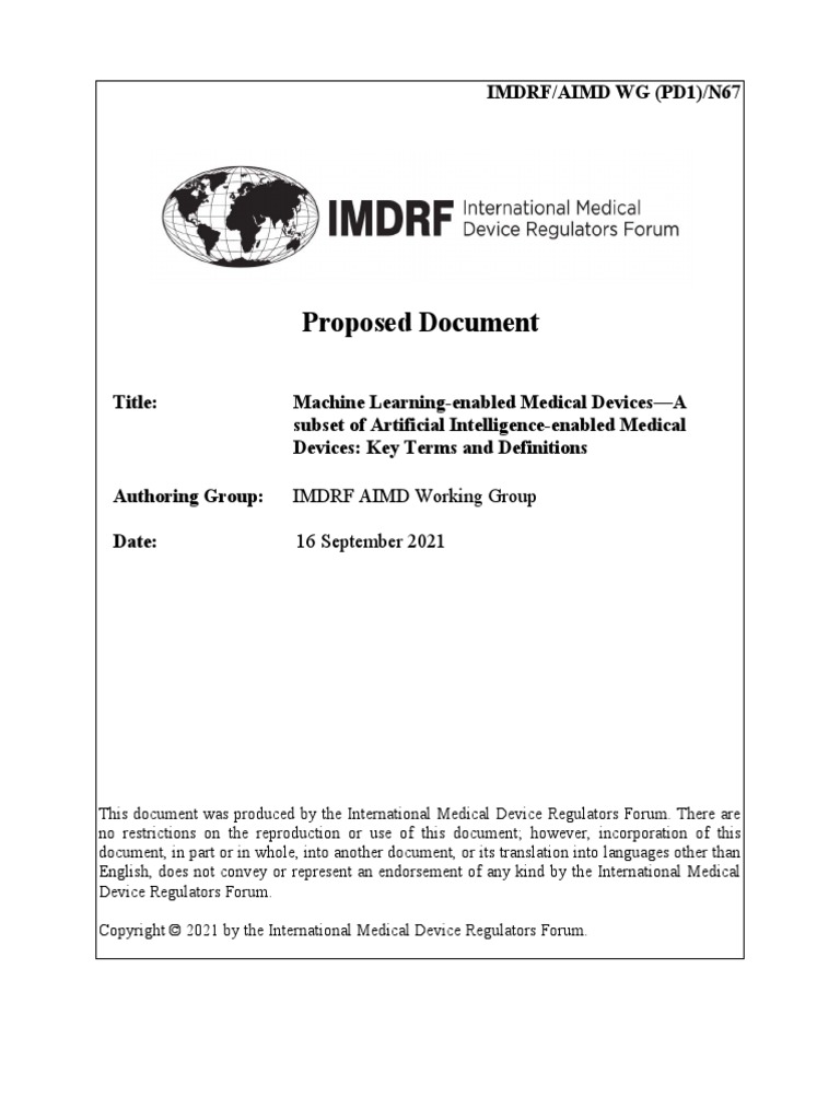 IMDRF Machine LearningEnabled Medical Devices A Subset of Artificial