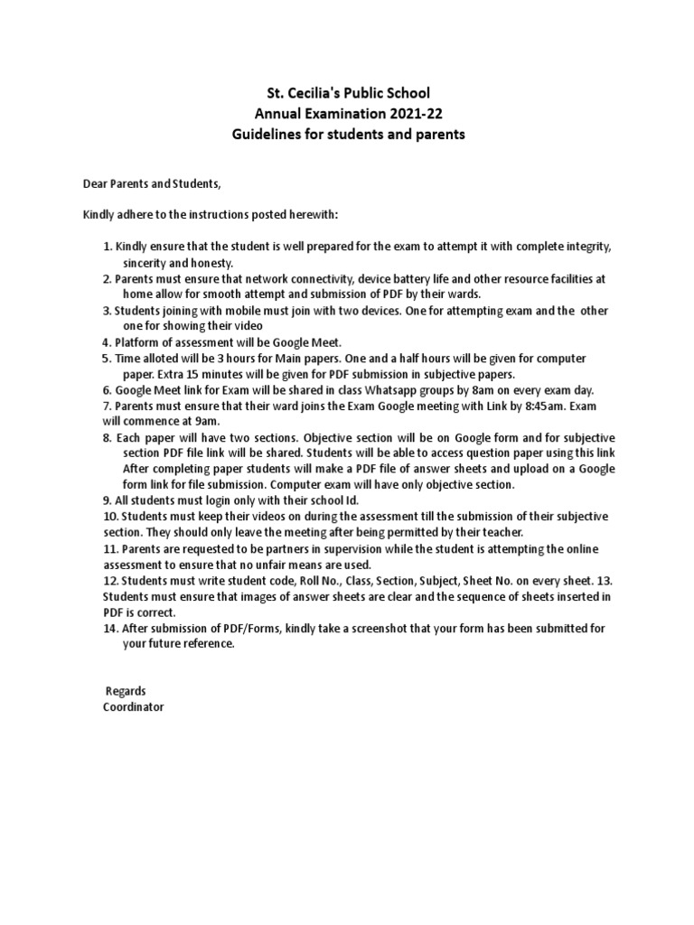 2021 Exam Guidelines for Students | PDF | Career & Growth