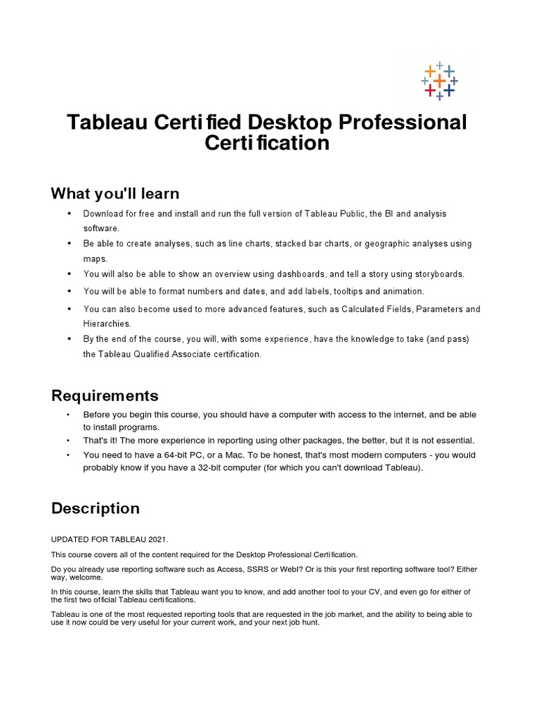 Tableau Professional Desktop | PDF | Data Analysis | Desktop Computer