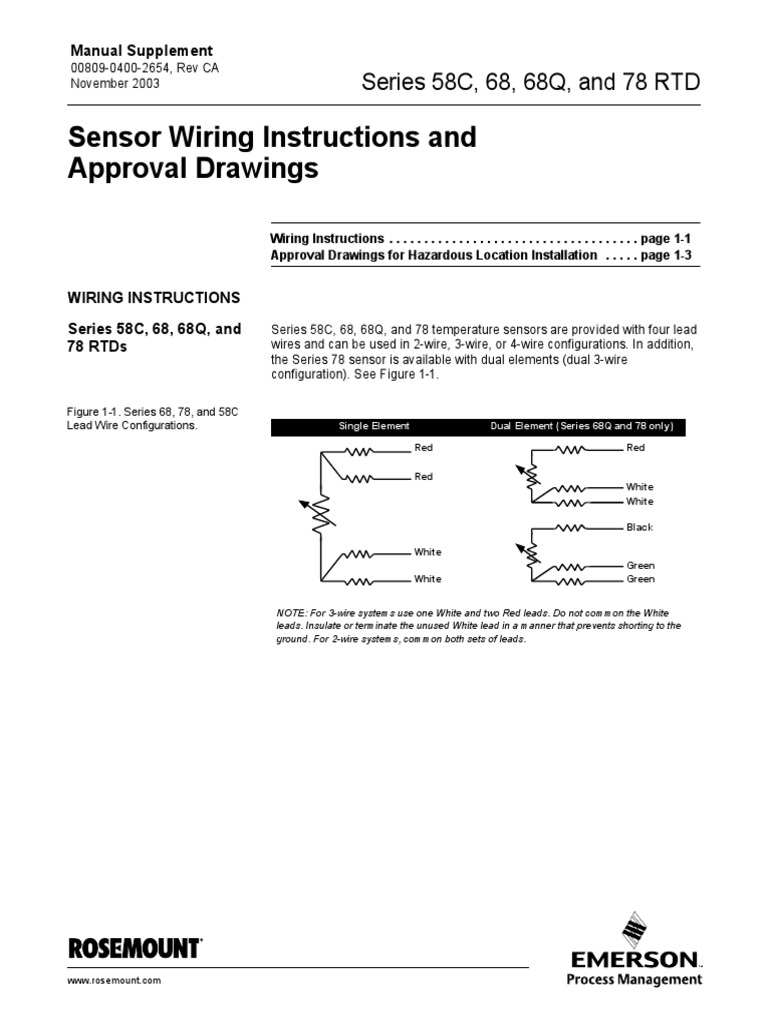 Sensor Wiring Instructions and Approval Drawings: Series 58C, 68, 68Q