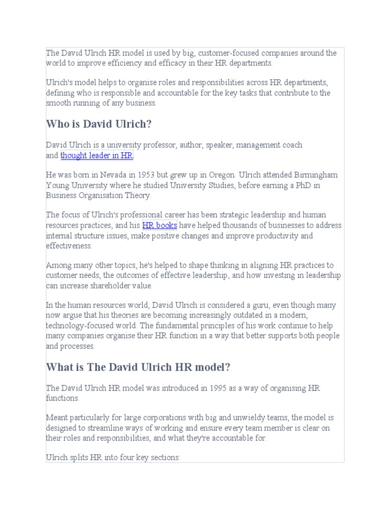 1.3 The David Ulrich HR Model Is Used by Big | PDF | Leadership ...