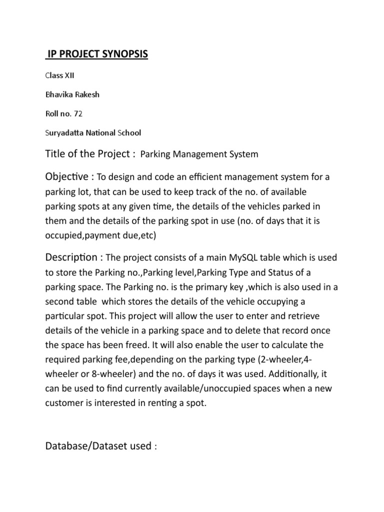 Parking Management System Project | PDF