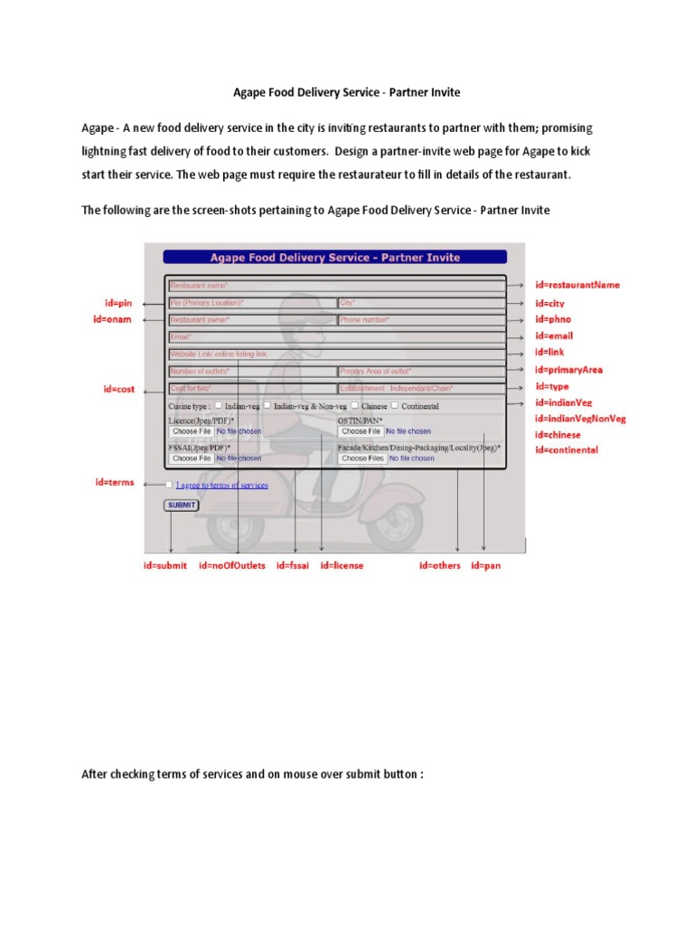 Agape Food Delivery Service Partner Invite PDF Html Element