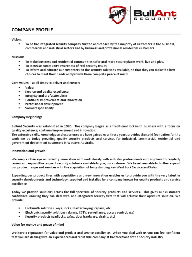 Security Company Profile Sample PDF
