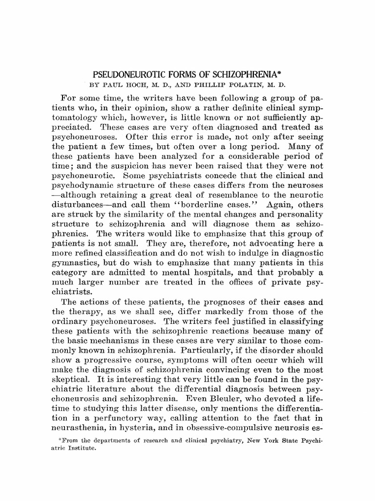 Hoch Polatin 1949 PDF Schizophrenia Neurosis