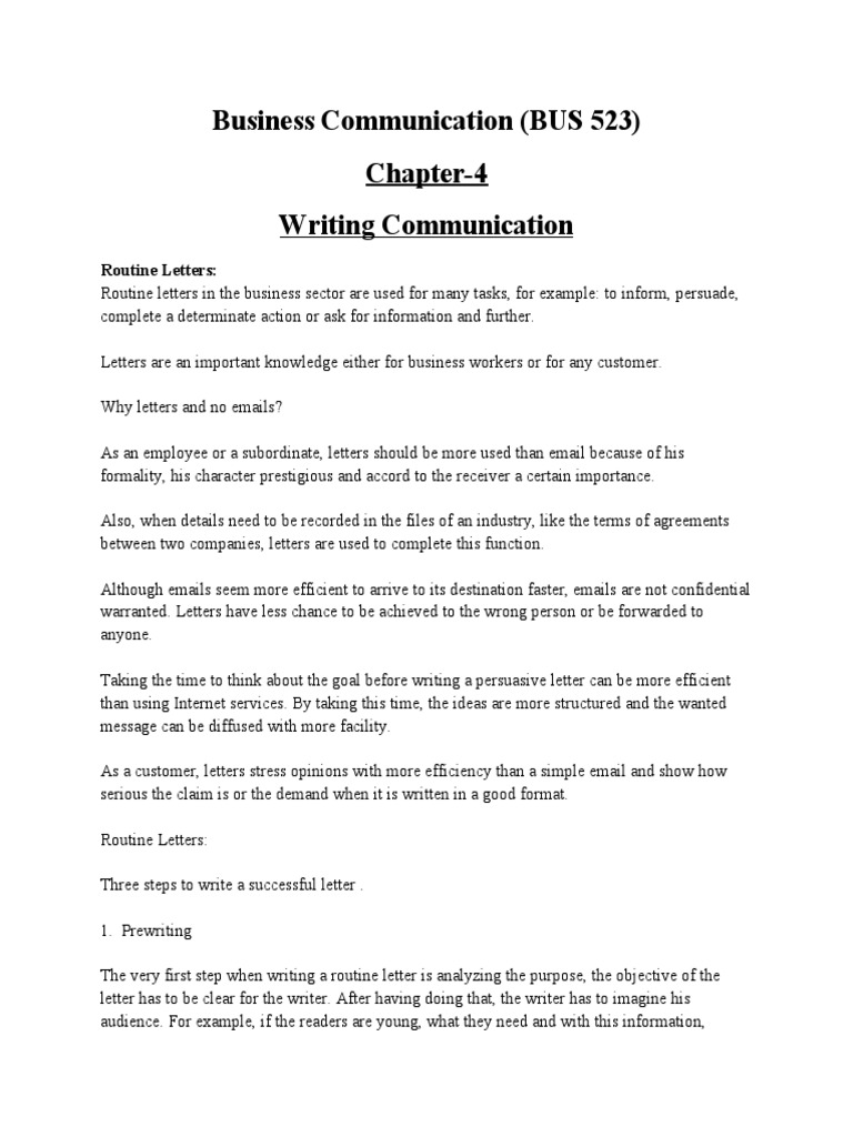 Business Communication (BUS 523) Chapter-4 Writing Communication | PDF ...