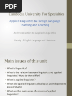 Cambodia University For Specialties: Applied Linguistics To Foreign Language Teaching and Learning