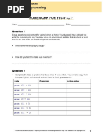 Introduction To Programming Home WORK FOR Y10-01-CT1: Topic 1: Computational Thinking