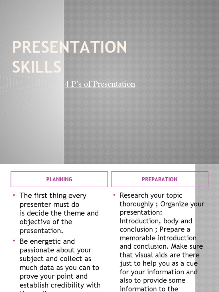Presentation Skills 4 P's of Presentation PDF