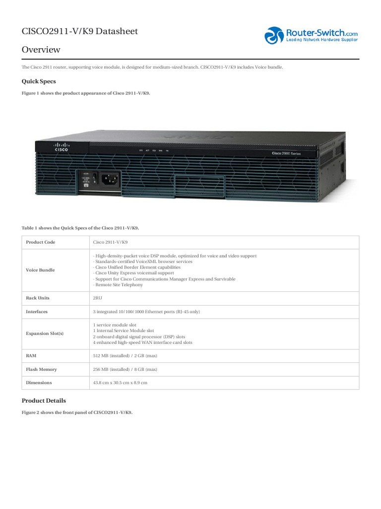 Cisco 2911-V/K9 Router Datasheet | PDF | Usb | Router (Computing)