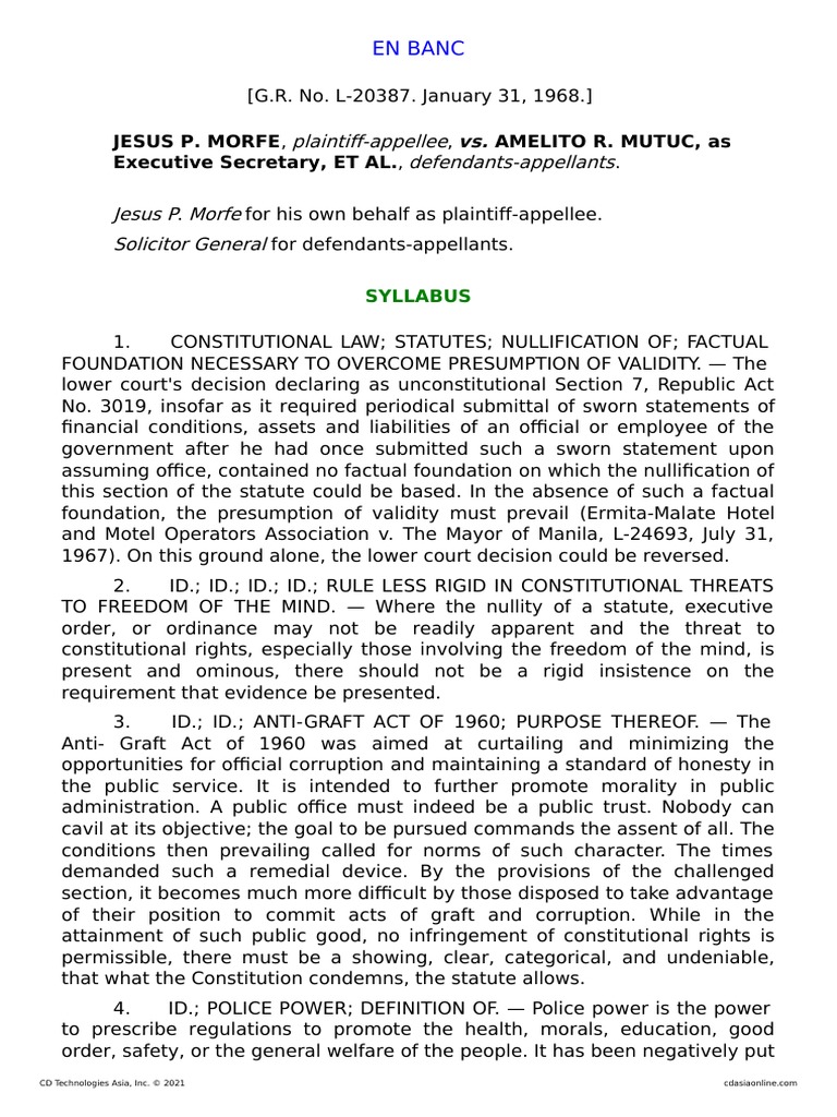 Morfe vs. Mutuc Case PDF Due Process Clause Search And Seizure