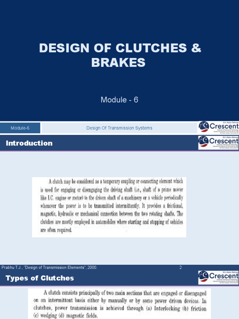 Module 6 Clutches and Brakes PDF Clutch Transportation Engineering
