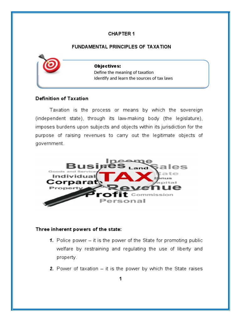 Fundamental Principles of Taxation: Objectives | PDF