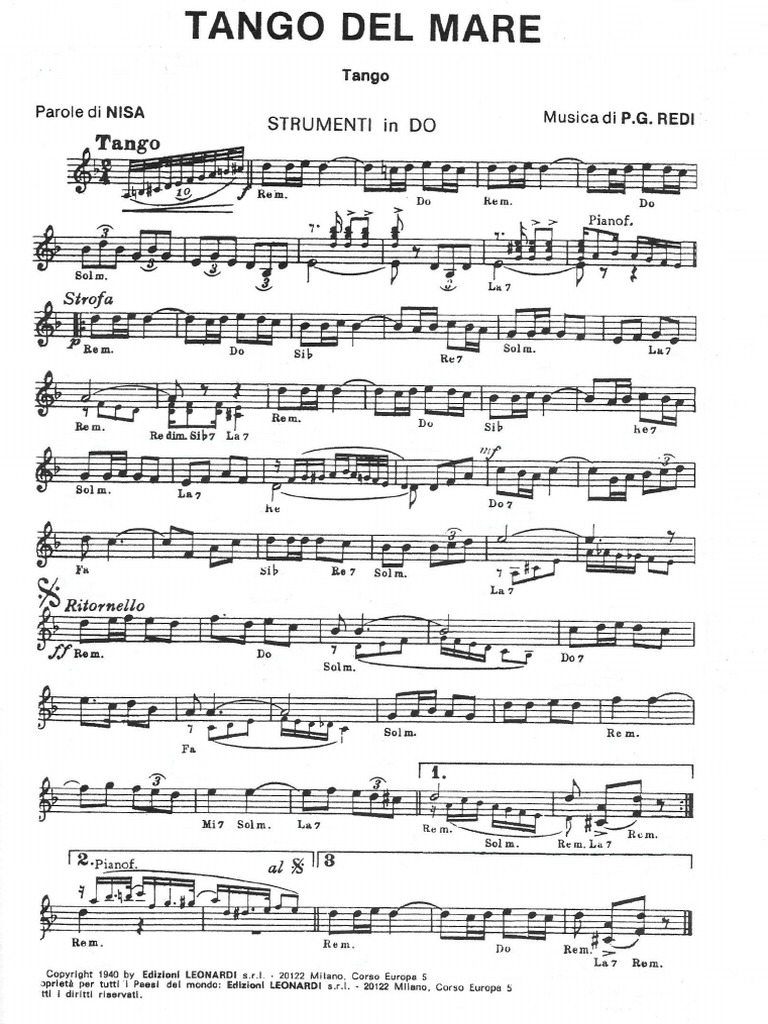Tango Del Mare Spartito PDF
