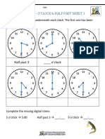 Telling The Time - O'Clock & Half Past Sheet 1