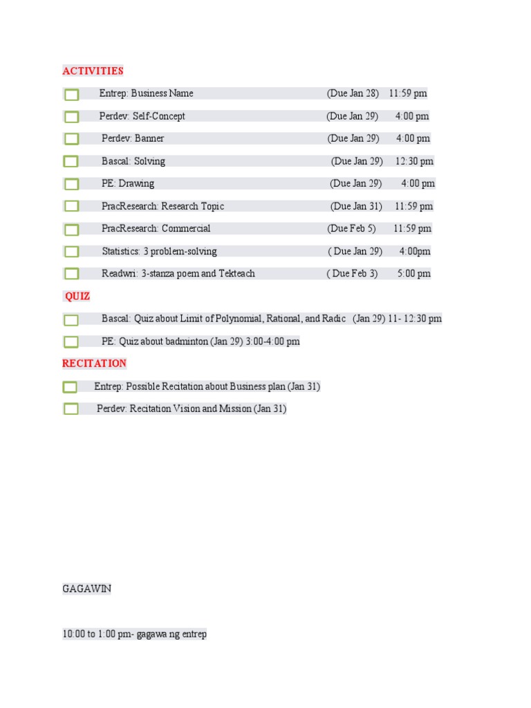 Activities | PDF