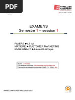 Examens Semestre - Session: Filiere L3 Im Matiere Customer Marketing ENSEIGNANT Laurent Larroque