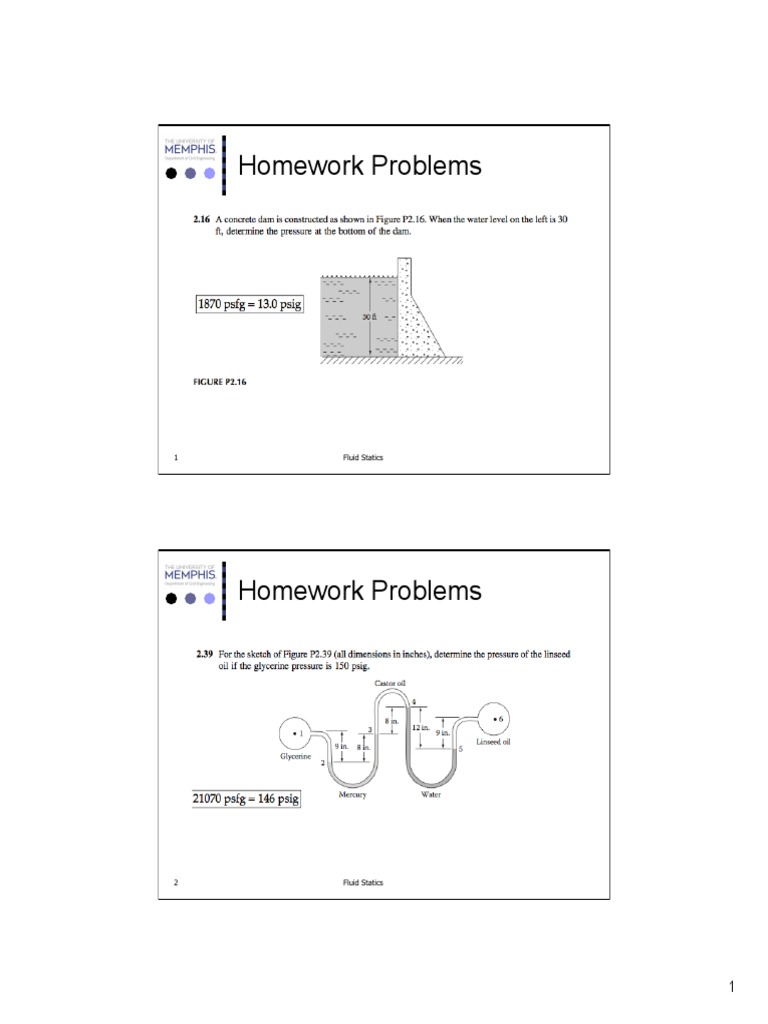 Fluid Statics Homework Solutions Univer | PDF