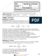 Devoir Corrigé de Synthèse N°1 - Sciences physiques - Bac Technique (2015-2016) Mr Benjeddou Rachid