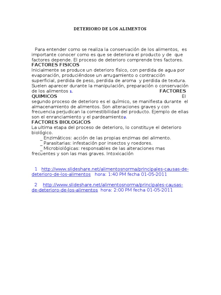 Causas del Deterioro de Alimentos | PDF