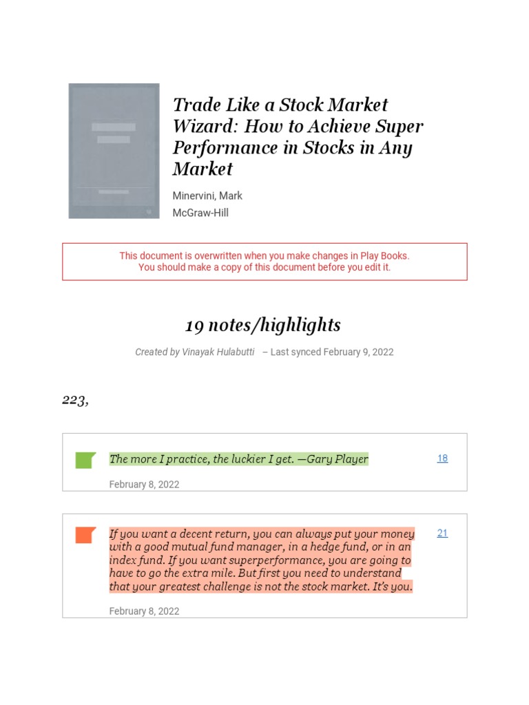 Notes From - Trade Like A Stock Market Wizard - How To Achieve Super ...